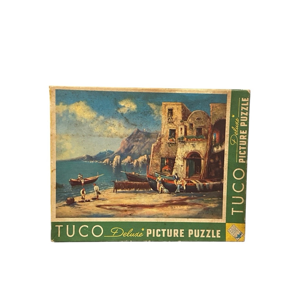 Vtg Tuco Deluxe Picture Puzzle On Peaceful Shores Artist N. Brigantine. 12"X20"